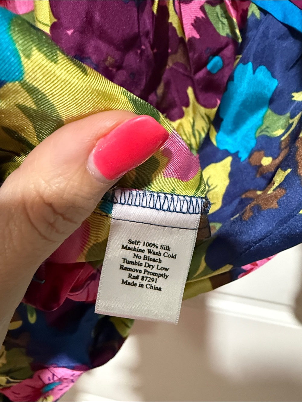 Johnny Was Multicolor Floral Tunic with Navy Base and Pink Accents - Picture 6 of 7
